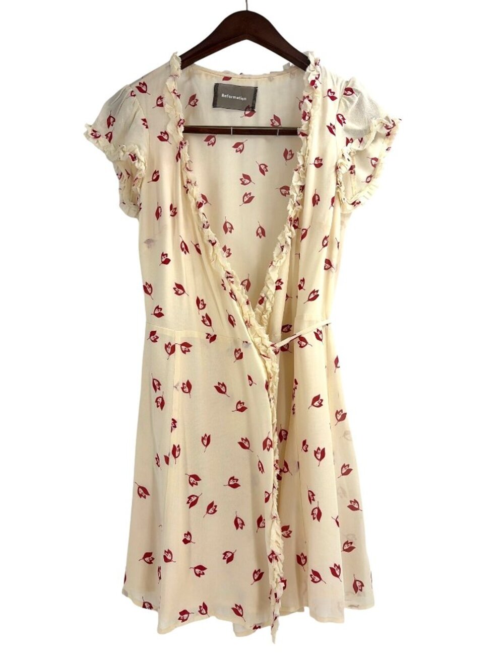 Reformation Florentine Floral Garnet Wrap Mini Ruffle Dress Small Coquette Soft